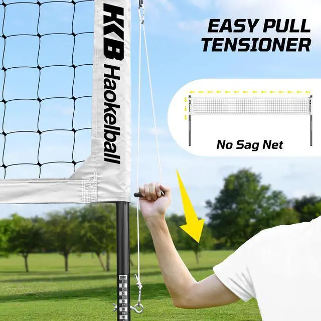 Alt view image 2 of 7 - Outdoor Volleyball Net Set for Backyard, 32FT Regulation, 3-Level Adjustable Height & Anti-Sag Tension System, Heavy Duty Thick Poles, Includes Volleyball, Pump, Boundary Line and Carry Bag