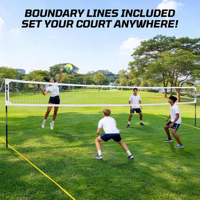 Alt view image 3 of 7 - Outdoor Volleyball Net Set for Backyard, 32FT Regulation, 3-Level Adjustable Height & Anti-Sag Tension System, Heavy Duty Thick Poles, Includes Volleyball, Pump, Boundary Line and Carry Bag