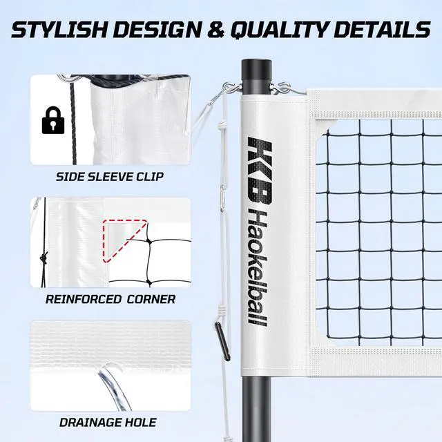 Alt view image 5 of 7 - Outdoor Volleyball Net Set for Backyard, 32FT Regulation, 3-Level Adjustable Height & Anti-Sag Tension System, Heavy Duty Thick Poles, Includes Volleyball, Pump, Boundary Line and Carry Bag