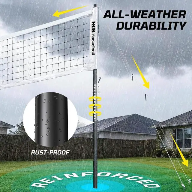 Alt view image 6 of 7 - Outdoor Volleyball Net Set for Backyard, 32FT Regulation, 3-Level Adjustable Height & Anti-Sag Tension System, Heavy Duty Thick Poles, Includes Volleyball, Pump, Boundary Line and Carry Bag