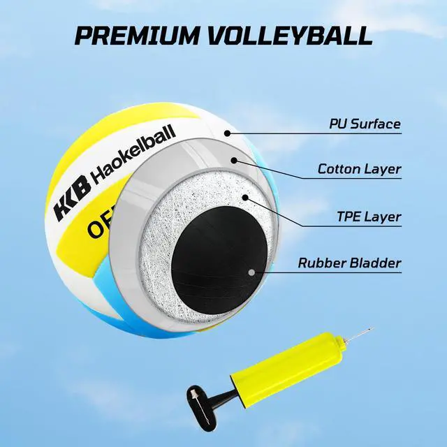 Alt view image 7 of 7 - Outdoor Volleyball Net Set for Backyard, 32FT Regulation, 3-Level Adjustable Height & Anti-Sag Tension System, Heavy Duty Thick Poles, Includes Volleyball, Pump, Boundary Line and Carry Bag