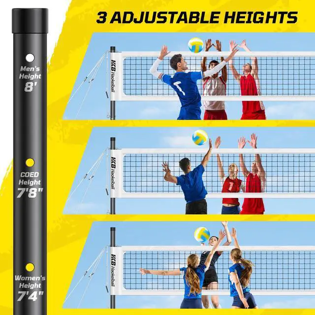 Alt view image 4 of 7 - Outdoor Volleyball Net Set for Backyard, 32FT Regulation, 3-Level Adjustable Height & Anti-Sag Tension System, Heavy Duty Thick Poles, Includes Volleyball, Pump, Boundary Line and Carry Bag