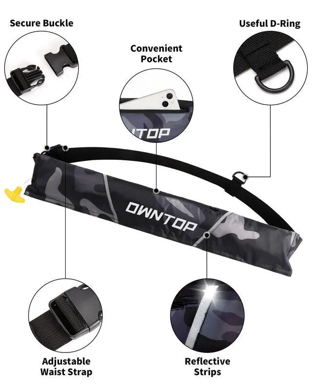 Alt view image 4 of 7 - Automatic/Manual Inflatable Swim Belt Pack, Manual Convertible Swim Jacket for Adults, 24g CO2 Cylinder Included, Low Profile for Kayak, Fishing, Paddle Sports