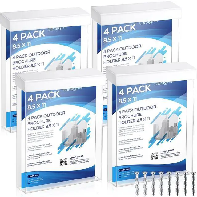 Main image of 4 Pcs Outdoor Brochure Holder 8.5 x 11 Inch Waterproof Acrylic Wall Mount Literature Box Dispenser with Lid, Clear Real Estate Brochure Box Holder for Document Pamphlet Display (White)