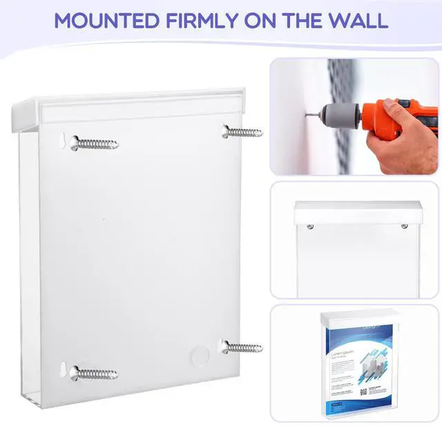 Alt view image 3 of 6 - 4 Pcs Outdoor Brochure Holder 8.5 x 11 Inch Waterproof Acrylic Wall Mount Literature Box Dispenser with Lid, Clear Real Estate Brochure Box Holder for Document Pamphlet Display (White)
