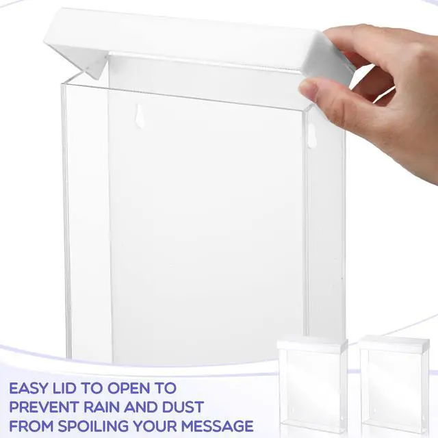 Alt view image 4 of 6 - 4 Pcs Outdoor Brochure Holder 8.5 x 11 Inch Waterproof Acrylic Wall Mount Literature Box Dispenser with Lid, Clear Real Estate Brochure Box Holder for Document Pamphlet Display (White)