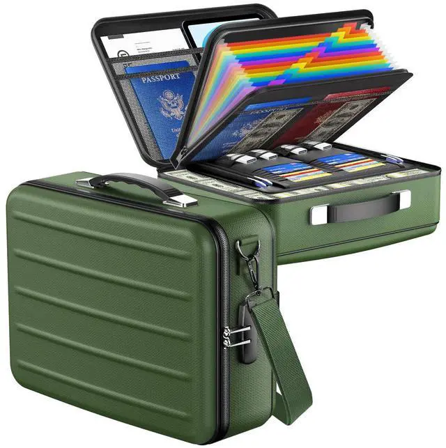 Main image of Fireproof Document Box with Lock, Hard-Shell Fireproof Safe for Home Documents, Portable Travel Fire Proof File Box for Passport Laptop Certificates, Alpine Green