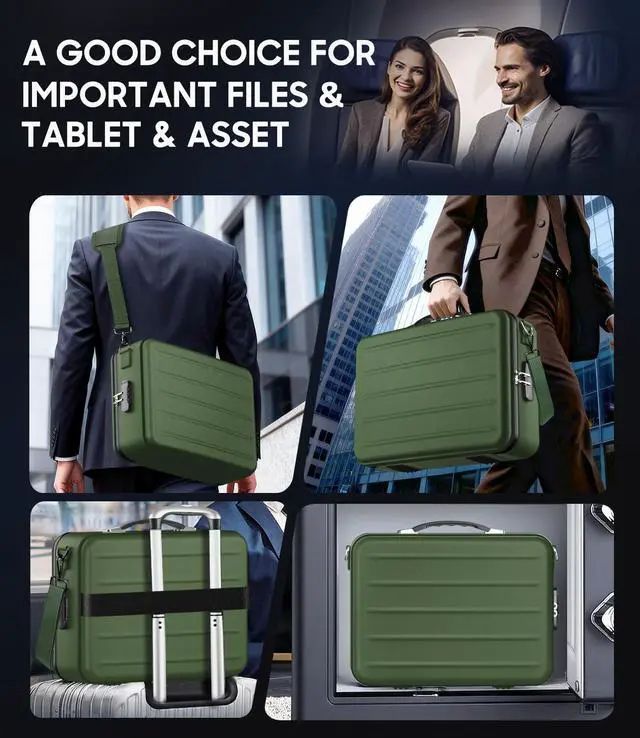 Alt view image 5 of 7 - Fireproof Document Box with Lock, Hard-Shell Fireproof Safe for Home Documents, Portable Travel Fire Proof File Box for Passport Laptop Certificates, Alpine Green