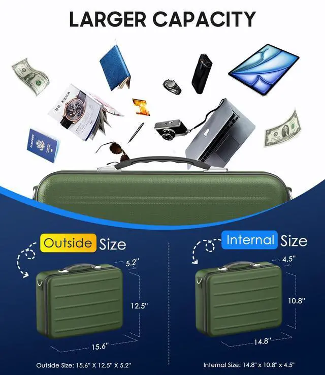 Alt view image 7 of 7 - Fireproof Document Box with Lock, Hard-Shell Fireproof Safe for Home Documents, Portable Travel Fire Proof File Box for Passport Laptop Certificates, Alpine Green