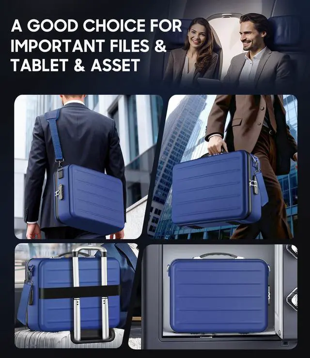 Alt view image 5 of 7 - Fireproof Document Box with Lock, Hard-Shell Fireproof Safe for Home Documents, Portable Travel Fire Proof File Box for Passport Laptop Certificates, Navy Blue