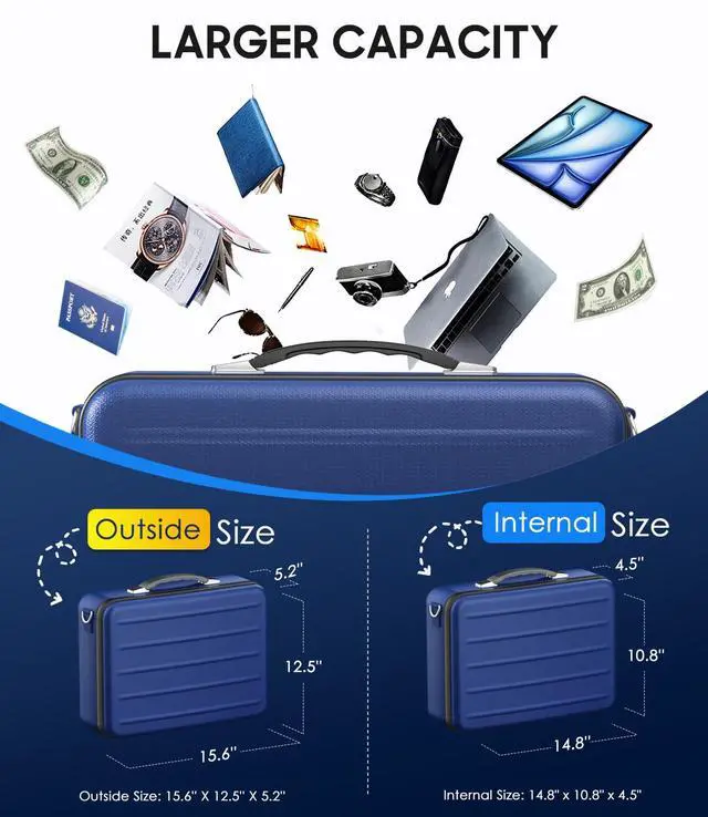 Alt view image 7 of 7 - Fireproof Document Box with Lock, Hard-Shell Fireproof Safe for Home Documents, Portable Travel Fire Proof File Box for Passport Laptop Certificates, Navy Blue