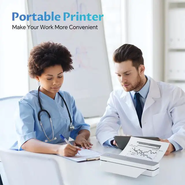 Alt view image 5 of 7 - Portable-Printer Wireless for Travel,300DPI Inkless Thermal Small Printers for Home Use,Office,Vehicles,Mobile Bluetooth Printer Supports 8.5" x 11" US Letter,for Smartphone & PC,White Gray