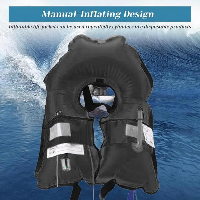 Alt view image 4 of 7 - 2-Pcs Automatic Inflatable Life Jacket,Adjustable Nylon Swim Vest with CO2 Inflation, Reflective Strips & Safety Buckle,Gas Cylinders Not Included