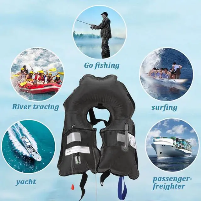 Alt view image 5 of 7 - 2-Pcs Automatic Inflatable Life Jacket,Adjustable Nylon Swim Vest with CO2 Inflation, Reflective Strips & Safety Buckle,Gas Cylinders Not Included