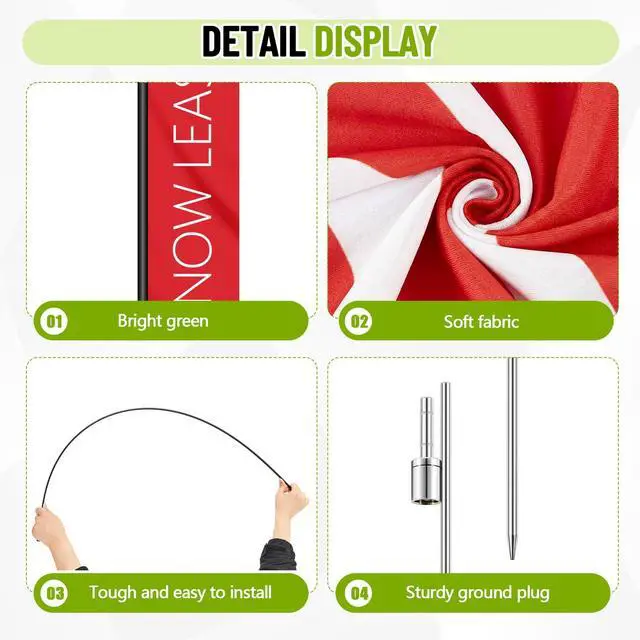 Alt view image 4 of 6 - 1 Set Now Leasing Feather Flag Pole Kit Now Leasing Sign Banner 15ft Pole, 12ft x 2.5ft Flag with Rotating Ground Spike for Business Advertising, Real Estate Advertising (Red)
