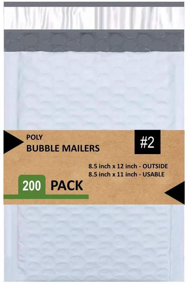 Main image of #2 Poly Bubble Mailers 8.5X12 inches Padded Envelope Mailer Waterproof Pack of 200