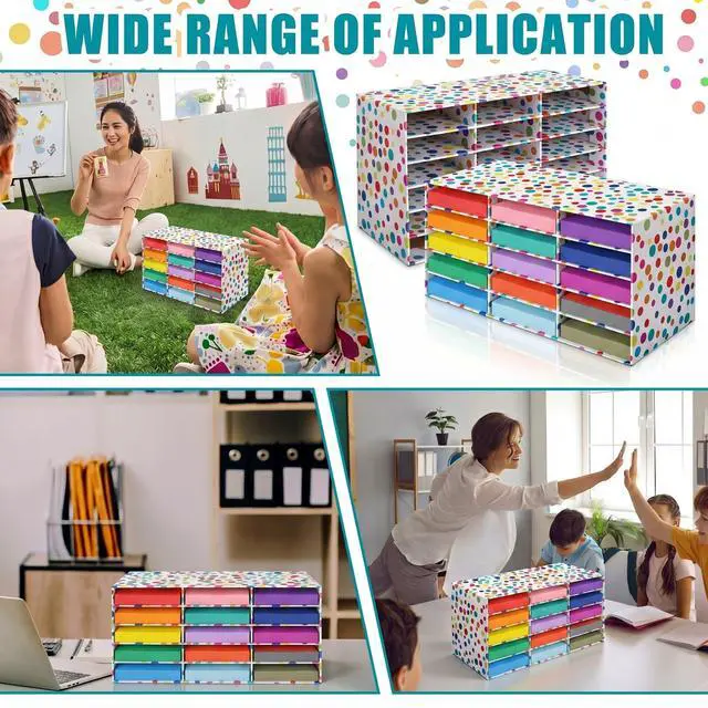 Alt view image 4 of 6 - 2 Pcs Confetti 15 Slots Classroom Paper Storage Organizer 29 x 12 Construction Paper Storage Large Desktop Mailbox File Sorter Literature Cardboard Organizer for Teacher School Office Home