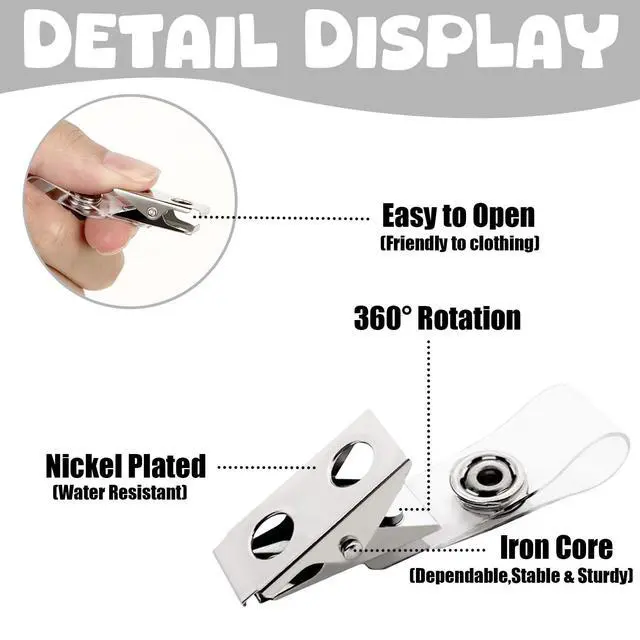 Alt view image 3 of 7 - 1000 Pcs Metal Badge Clips with Clear PVC Straps Double Hole ID Badge Clips for ID Cards and Badge Holders Name Tags Work Office Supplies (1000)