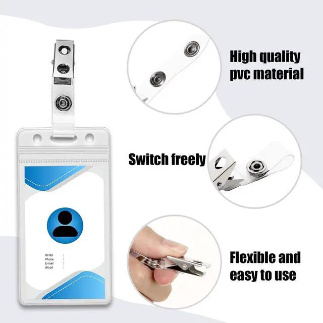 Alt view image 4 of 7 - 1000 Pcs Metal Badge Clips with Clear PVC Straps Double Hole ID Badge Clips for ID Cards and Badge Holders Name Tags Work Office Supplies (1000)