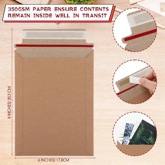 Alt view image 2 of 7 - 400 Pieces 6x8 Rigid Photo Mailers, 350gsm Keep Flat Cardboard Shipping Envelopes with Self Adhesive for Photos, Documents, Prints, CDs, Small Business Mailing