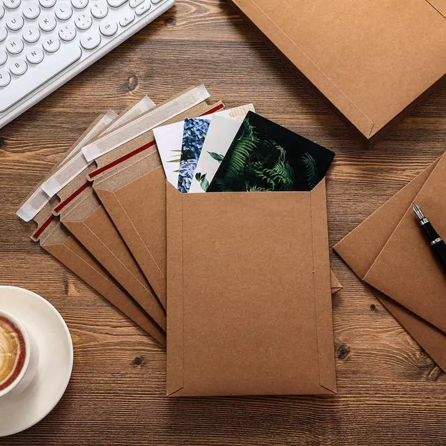 Alt view image 3 of 7 - 400 Pieces 6x8 Rigid Photo Mailers, 350gsm Keep Flat Cardboard Shipping Envelopes with Self Adhesive for Photos, Documents, Prints, CDs, Small Business Mailing