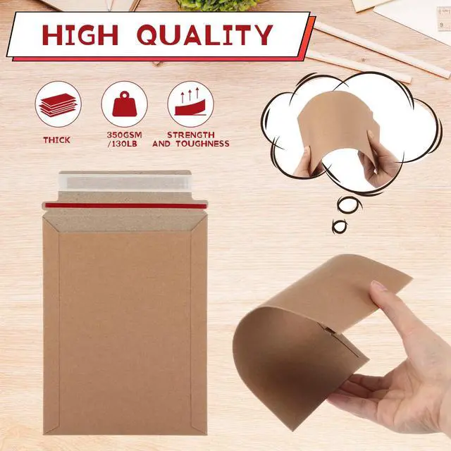 Alt view image 5 of 7 - 400 Pieces 6x8 Rigid Photo Mailers, 350gsm Keep Flat Cardboard Shipping Envelopes with Self Adhesive for Photos, Documents, Prints, CDs, Small Business Mailing