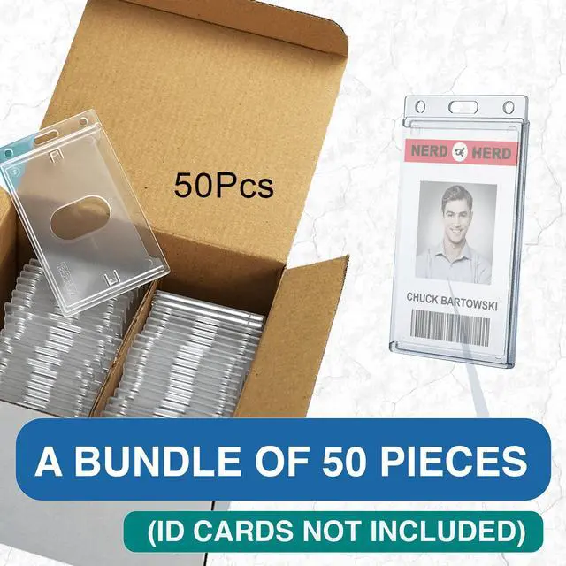 Alt view image 4 of 7 - 50 Pack Frosted Clear Vertical Hard Plastic ID Card Holders- Rigid Plastic ID Card Protector Case W/Thumb Notch and Slot & Chain Holes for School Nurse Staff (50)