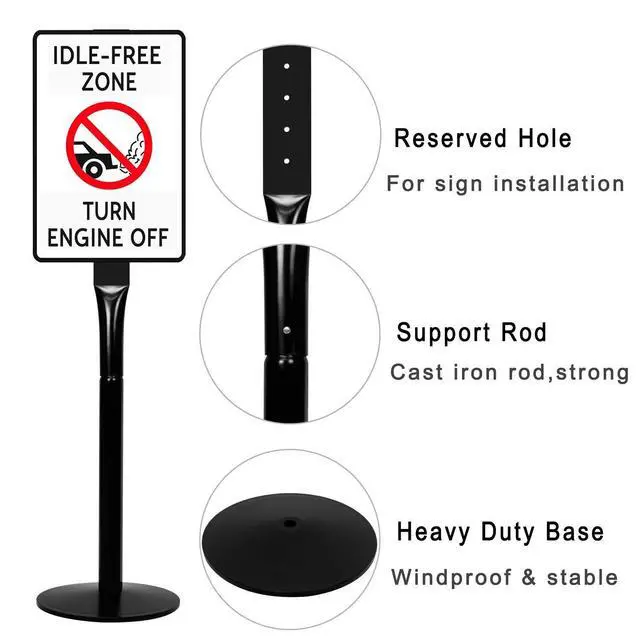 Alt view image 6 of 7 - Parking Sign Post 48" Heavy Duty Cast Iron Parking Signs Stand, Movable Sign Stand for Hanging Signs, Black 15 pounds