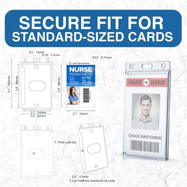 Alt view image 7 of 7 - 50 Pack Frosted Clear Vertical Hard Plastic ID Card Holders- Rigid Plastic ID Card Protector Case W/Thumb Notch and Slot & Chain Holes for School Nurse Staff (50)