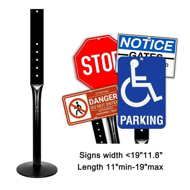 Alt view image 2 of 7 - Parking Sign Post 48" Heavy Duty Cast Iron Parking Signs Stand, Movable Sign Stand for Hanging Signs, Black 15 pounds