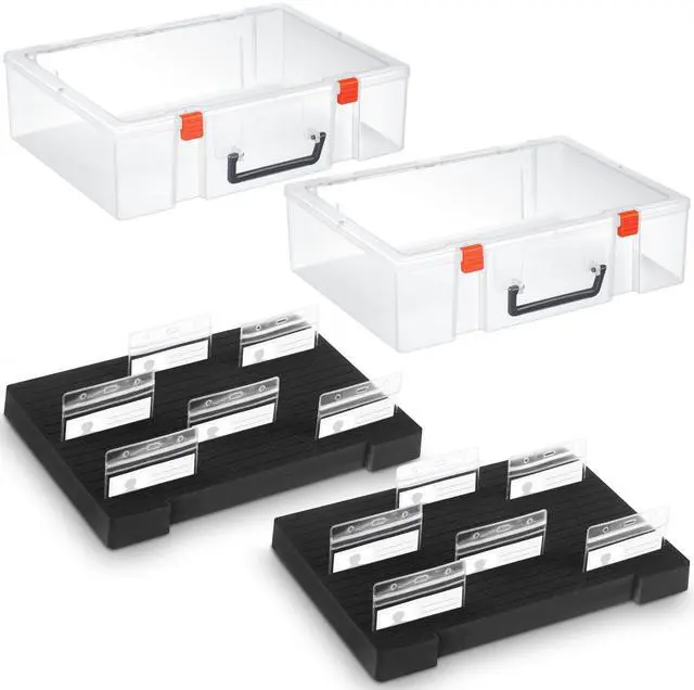 Main image of 2 Pcs Name Tag Holder with Case, Foam Name Badge Storage Tray Holds 48 Badges ID Badge Tray Organizer for Desk Classroom Office School, 14 x 10.6 x 4 in (Clear)