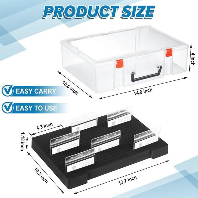 Alt view image 2 of 7 - 2 Pcs Name Tag Holder with Case, Foam Name Badge Storage Tray Holds 48 Badges ID Badge Tray Organizer for Desk Classroom Office School, 14 x 10.6 x 4 in (Clear)