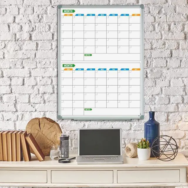Alt view image 3 of 6 - 2 Monthly Dry-Erase Calendar Whiteboard, 24" x 18", Wall-Mounted Aluminum-Framed Calendar Board