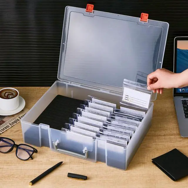 Alt view image 4 of 7 - 2 Pcs Name Tag Holder with Case, Foam Name Badge Storage Tray Holds 48 Badges ID Badge Tray Organizer for Desk Classroom Office School, 14 x 10.6 x 4 in (Clear)
