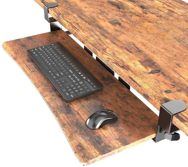 Main image of Extra Large Keyboard Tray Under Desk - Slide Out with Sturdy C-Clip Mount System, Extra Wide 31.5" (35.8" Including Clamps) x 11.8" Pull-Out Keyboard Computer Drawer, Rustic Vintage Brown