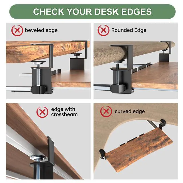Alt view image 5 of 7 - Extra Large Keyboard Tray Under Desk - Slide Out with Sturdy C-Clip Mount System, Extra Wide 31.5" (35.8" Including Clamps) x 11.8" Pull-Out Keyboard Computer Drawer, Rustic Vintage Brown