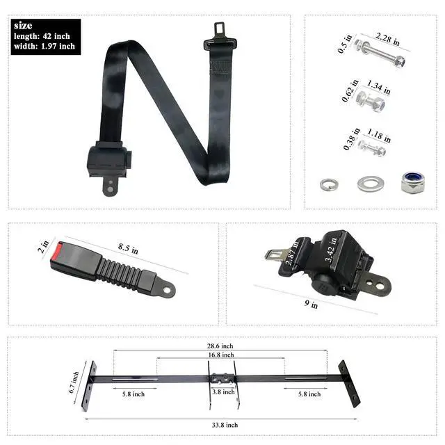 Alt view image 3 of 7 - Golf Cart Retractable 42" Seat Belts with Belt Bracket Kit for Yamaha Club Car DS Precedent EZGO TXT RXV