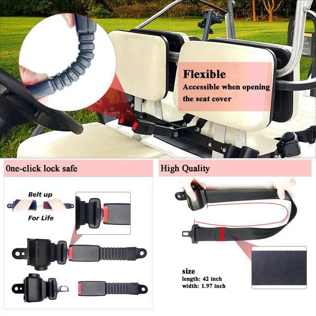 Alt view image 4 of 7 - Golf Cart Retractable 42" Seat Belts with Belt Bracket Kit for Yamaha Club Car DS Precedent EZGO TXT RXV