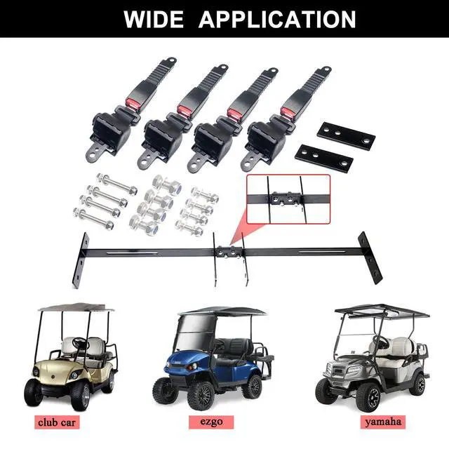 Alt view image 7 of 7 - Golf Cart Retractable 42" Seat Belts with Belt Bracket Kit for Yamaha Club Car DS Precedent EZGO TXT RXV