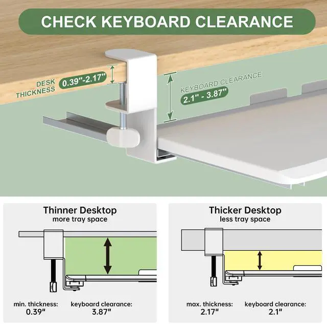 Alt view image 4 of 7 - Extra Large Keyboard Tray Under Desk - Slide Out with Sturdy C-Clip Mount System, 31.5" (35.8" Including Clamps) x 11.8" Put-Out Keyboard Tray Computer Drawer for Ergonomic Typing, White