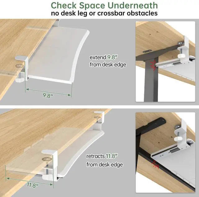 Alt view image 5 of 7 - Extra Large Keyboard Tray Under Desk - Slide Out with Sturdy C-Clip Mount System, 31.5" (35.8" Including Clamps) x 11.8" Put-Out Keyboard Tray Computer Drawer for Ergonomic Typing, White
