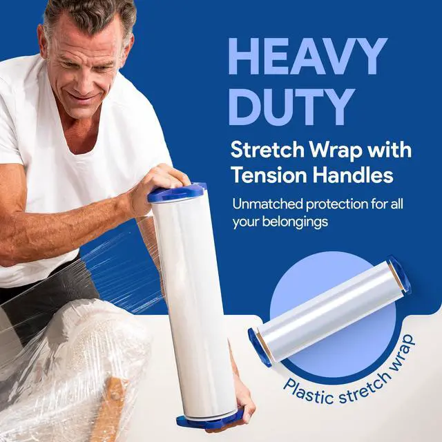 Alt view image 3 of 7 - 80 Gauge 17" Plastic Stretch Film/Wrap with Tension Handles 1200ft 500% Stretch Clear Durable Adhering Packing Moving Packaging Heavy Duty Shrink