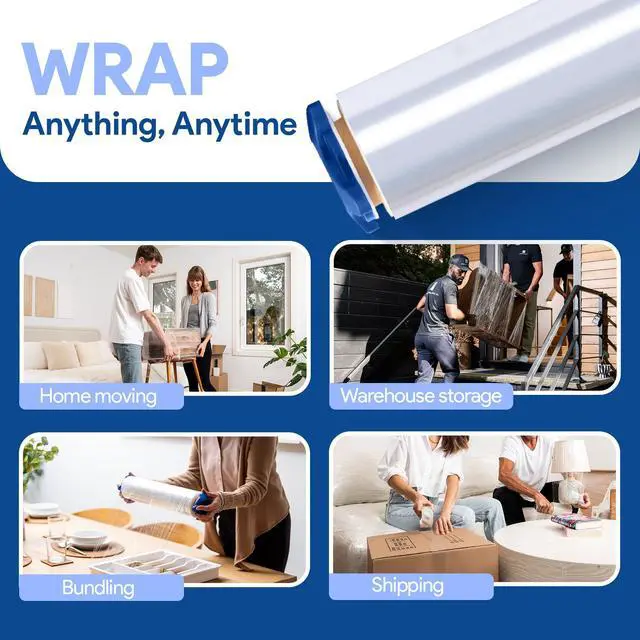 Alt view image 7 of 7 - 80 Gauge 17" Plastic Stretch Film/Wrap with Tension Handles 1200ft 500% Stretch Clear Durable Adhering Packing Moving Packaging Heavy Duty Shrink