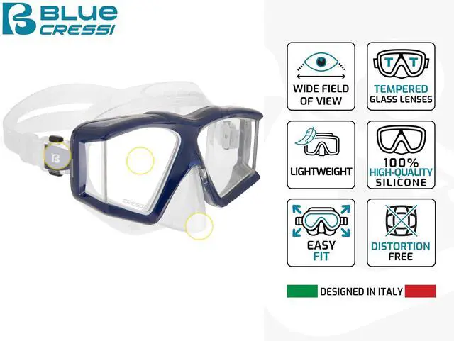 Alt view image 3 of 6 - Panoramic Diving Mask and Snorkel Kit - Wide View - Top Dry System Snorkel - Horizon & Scilla - Designed in Italy