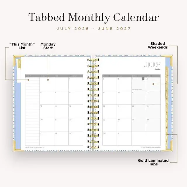 Alt view image 4 of 7 - 2026-2027 Mini Daily Academic Planner, 6"x8.125", Casa Bella | July 2026 - June 2027, Glossy Laminated Cover, Wirebound, Laminated Tabs, Storage Pocket, Stickers & Snap-In Ruler