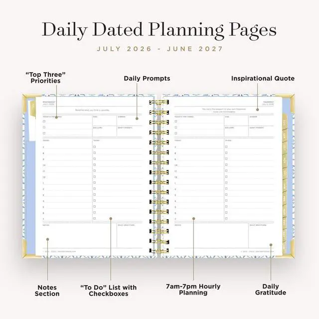 Alt view image 5 of 7 - 2026-2027 Mini Daily Academic Planner, 6"x8.125", Casa Bella | July 2026 - June 2027, Glossy Laminated Cover, Wirebound, Laminated Tabs, Storage Pocket, Stickers & Snap-In Ruler