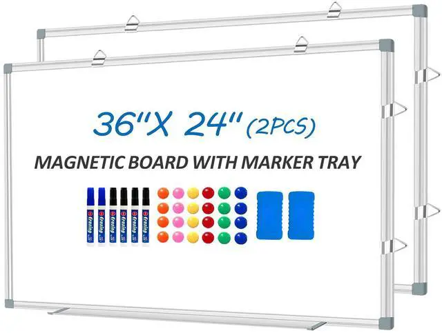 Main image of White Board Dry Erase Whiteboard for Wall 36" x 24" (2pcs) Aluminum Presentation Magnetic Whiteboards with Long Pen Tray, Hanging Whiteboard for Office, Meeting Room, Classroom, School & Home