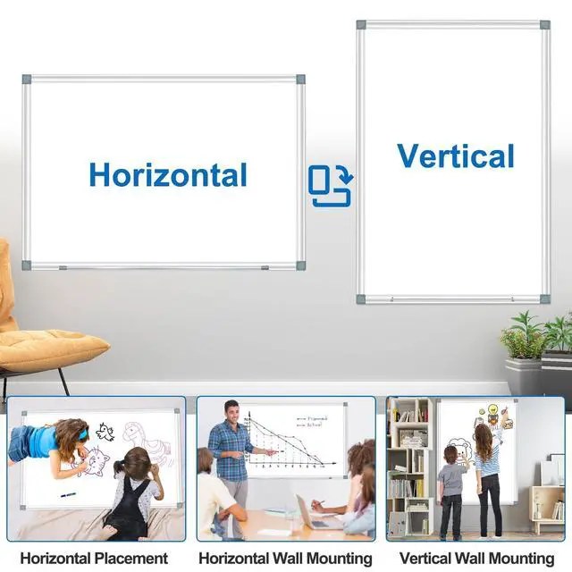 Alt view image 5 of 7 - White Board Dry Erase Whiteboard for Wall 36" x 24" (2pcs) Aluminum Presentation Magnetic Whiteboards with Long Pen Tray, Hanging Whiteboard for Office, Meeting Room, Classroom, School & Home