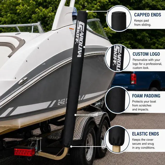 Alt view image 4 of 7 - Mad Dog Boat Trailer Guide Pole Pad and Cover with Capped Ends | 60 Inch | Black | Heavy Duty UV Fade Proof Canvas | Set of Two