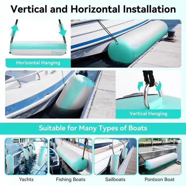 Alt view image 3 of 7 - Inflatable Boat Fender Boat Bumper, 10FT/6FT/5FT Boat Bumper for Docking with 600W Electric Pump, PVC Dock Bumper for Tying up Fishing Boats, Jet Skis, Yachts, Pontoon Boat